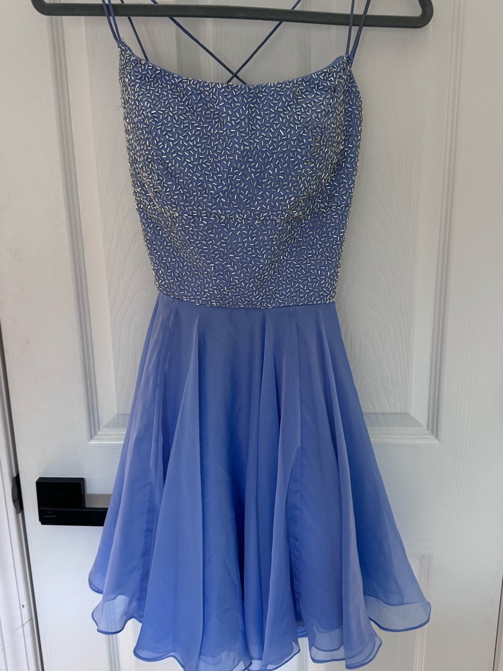 Sherri Hill Iridescent Beaded Chiffon Homecoming Dress Size 8 Blue